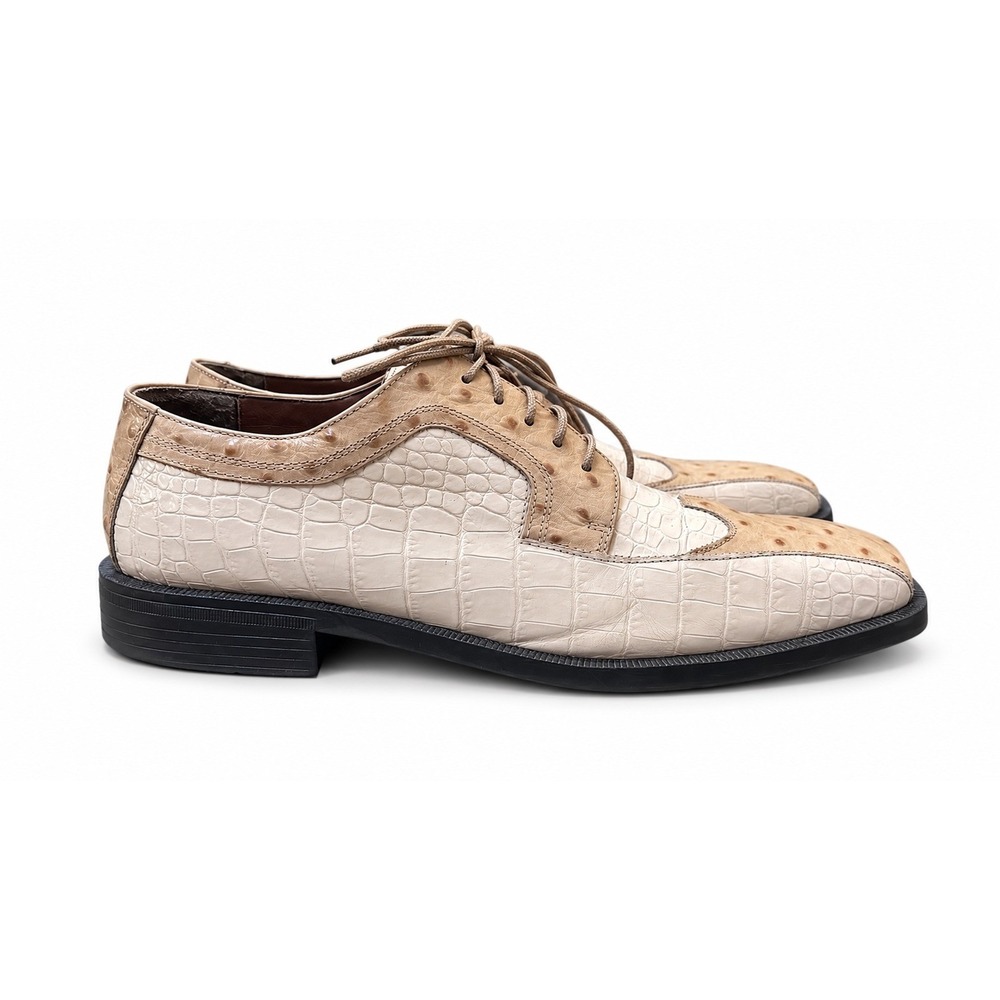 Stacy Adams Men's 9.5 M Cream Tan Crocodile Ostrich Embossed Leather Oxfords